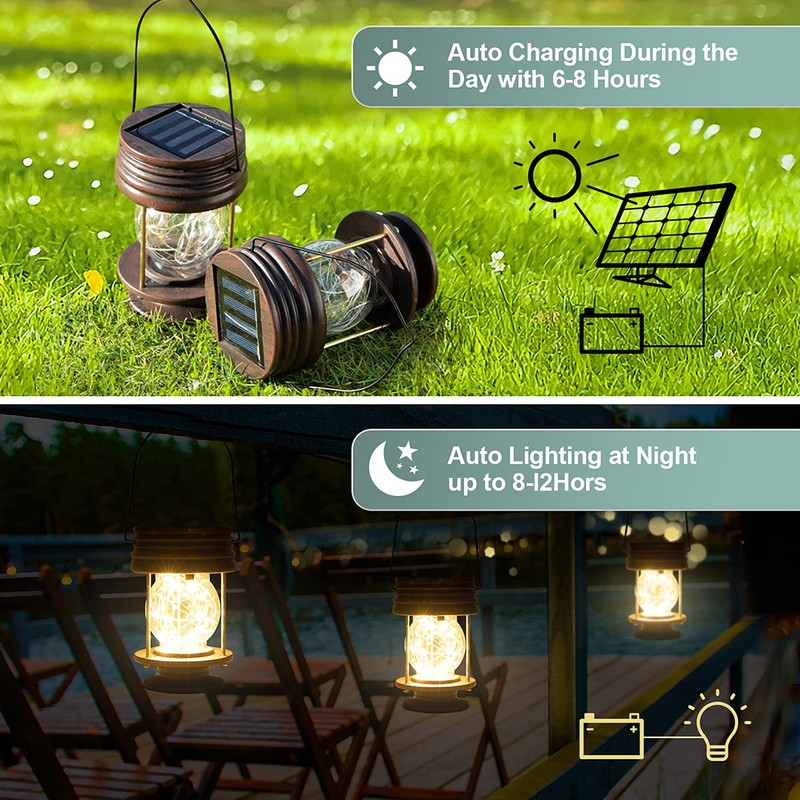 Solar Lanterns Outdoor Hanging Lights,2 Pack Waterproof Landscape Lights Solar