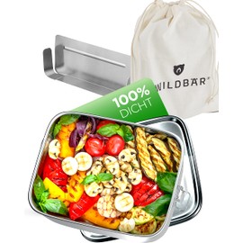WILDBÄR – Premium Edelstahl Brotdose. BPA& plastikfreie Lunchbox mit flexibler Abtrennung ist auslaufsicher – Ideal für Schule & Büro – 1400ml Brotbox