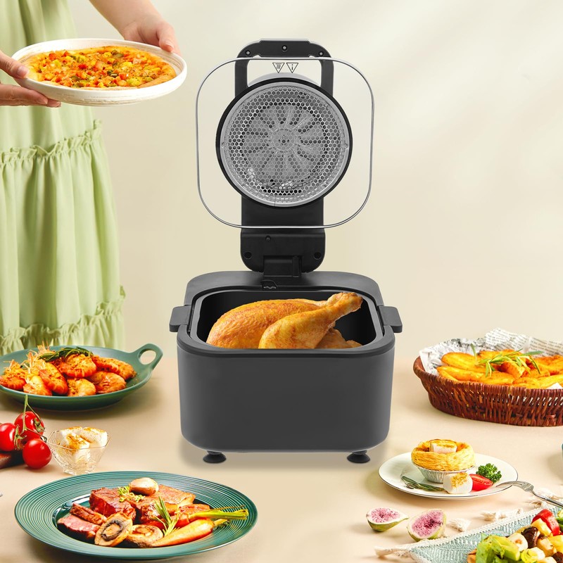 Airy Fryer,2.38 Gal 1350w Glass Air Fryer,6-In-1 Non-Drawer,Digital Display,Auto Shutoff,0-60