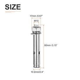 DTGN M10 x 80 Hex Expansion Bolts - 4Pack - Good for Concrete Dry Brick Block Walls - 304 Stainless Steel - Silver