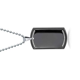 Bling Jewelry Engravable CZ Edge Black Dog Tag Pendant Necklace for Men Polished Stainless Steel with Bead Ball Chain 24 in