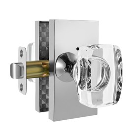 Dllween Glass Door Knobs, Crystal Door Knobs Interior with Lock, Polished Chrome Privacy Modern Door Knob Rectangular for Bedroom Bathroom