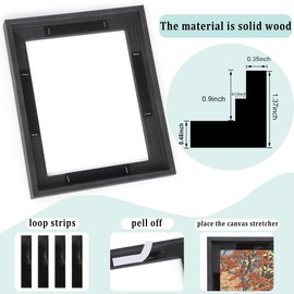 12x16 Real Solid Wood Canvas Floater Frame, Floating Frame with Adhesive, Floating Frames for Oil Canvas Art Painting (12x16,Black)