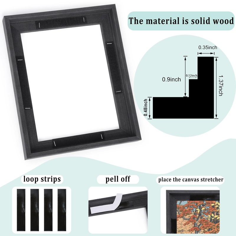 12x16 Real Solid Wood Canvas Floater Frame, Floating Frame with