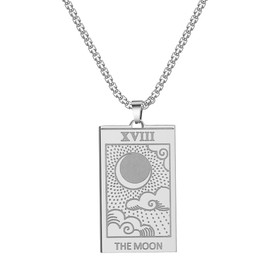 QIAMNI Stainless Steel Tarot Necklace Moon Star Sun Pendant Astrology Divination Magic Amulet Necklace Women Men Jewellery (Silver - Moon)
