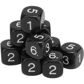 20Pcs Black 6 Sided Number Dice, Round Corner Polyhedral, Polyhedral Dice Role Playing for Numeral Teaching Board Games, for Table Games (16mm)