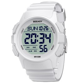 Beeasy Men Digital Sports Watch,Waterproof Watch with Stopwatch Countdown Timer Alarm Function Dual Time Rubber Strap Wrist Watch for Men/Student