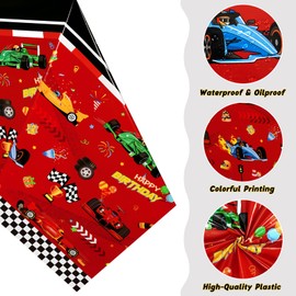 WERNNSAI Racing Car Tablecloth - Racing Birthday Party Supplies Disposable Table Cover Plastic Red Car Tablecloth for Kids Boys Race Birthday Party Decorations 108" x 54"