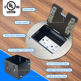 JACEPFY Recessed Floor Outlet Box 20 Amp Floor Electrical Outlet Tamper Resistant (TR, Silver)