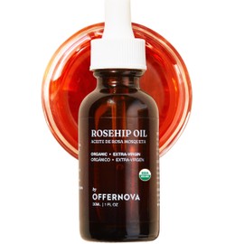Offernova Offernova Organic Rosa de Mosqueta Oil- USDA Certified Rosehip Seed Oil Pure Cold Pressed, Repairs & Brightens Skin - Gua Sha Massage, Face, for All Skin Types - Aceite Facial 1OZ