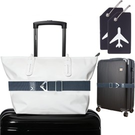 ARISKEY 2 in 1 Luggage Strap Adjustable Travel Luggage Belt for Carry On Bag Large Suitcase Strap Belt with LuggageTags Travel Accessories for Travel Bag Closure