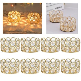 Gold Crystal Tea Light Candle Holders Bowl Tealight Candle Holders, Decorative Cylinder Diamond Votive Candle Stand Table Centerpieces Wedding, Party, Home Decoration