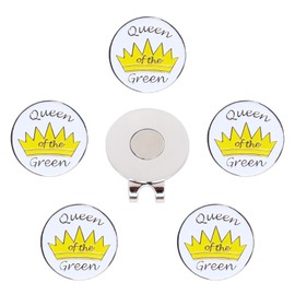 Golf Ball Markers Magnetic Hat Clips Set Golf Bag Accessories Gift for Men Women Golfer (5 Ball Markers & 1 Hat Clip) (Queen)