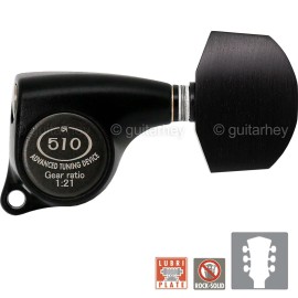 GOTOH NEW Gotoh SGL510Z-EN01 Set Tuners 1:21 Gear Ratio Ebony Buttons 3x3, BLACK SATIN