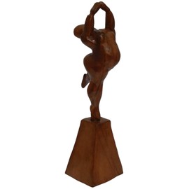 Brave Wings Hand Carved Wooden Decoration ~ Dancer on Platform 26.5cm High ~ Ornament Sculpture Figurine Statue Unique Table Decoration Home Decor ~ 5206