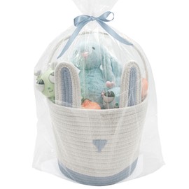 ZWHTB ZWHTB Large Woven Easter Baskets for Boys & Kids - Empty Basket with Gift Bags and Ribbons Cute Easter Decorations Bunny Ears Designs Blue