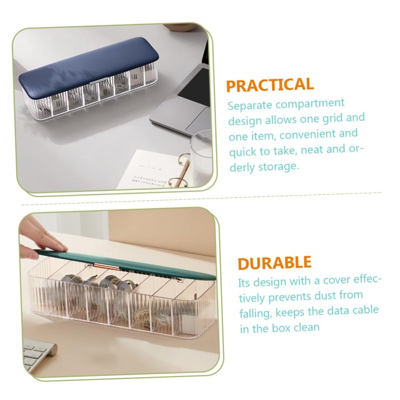 Gadpiparty Cord Management Box Lid Multi-Compartment Cable Organizer Blue Dustproof