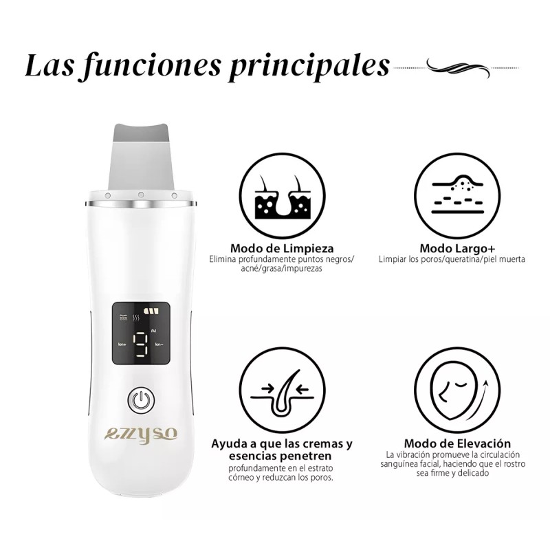 Ezzyso Limpiador Ultrasónico Scrubber Facial Skin Peeling Portatil