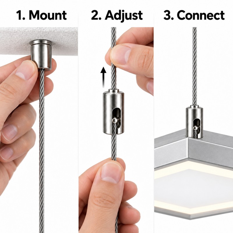 15Pcs 1M Adjustable LED Panel Suspension Cables – Steel Hanging