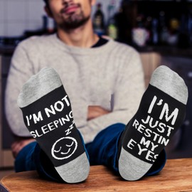Dealswin Gifts for Dad Funny Socks: Birthday Gifts for Men Husband Garandpa, Father's Day Gifts Valentine's Day idea, I'm Not Sleeping I'm Just Resting My Eyes Socks