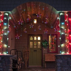 XINXIANLIAN 138 LED Ramadan Decorations Lights, Solar Moon Star Lights for Outdoor Waterproof, Solar Powered String Lights with 8 Modes, Ramadan Hanging Decor for Indoor, Home, Patio (Multi-Colored)