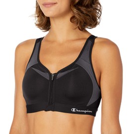 Champion Women's Motion Control Zip Sports Bra Bra, Black, 38D