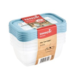 keeeper Mia Magic Ice 5-Piece Freezer Container Set, Rewritable Lid, 5 x 500 ml, 15.5 x 10.5 x 6 cm, Nordic Blue