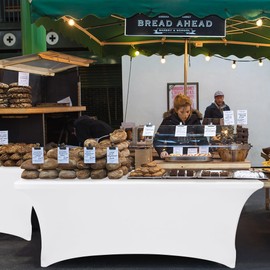 Nasitos 2 Pack Fitted White Tablecloth Rectangle for 4 ft Table-Open Back Folding Stretch Spandex Table Covers Fabric Washable and Wrinkle Resistant for Parties, Wedding, Craft Fair, Trade Show