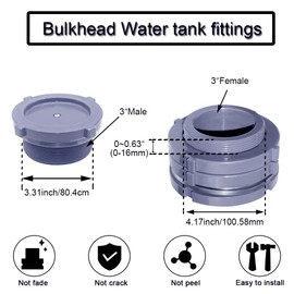 JoyTube 3” Female PVC Bulkhead Fitting with Plug Silicon Seal Gasket Water Tank Connector for 4.17 Inch Hole Saw Rain Barrels, Aquariums