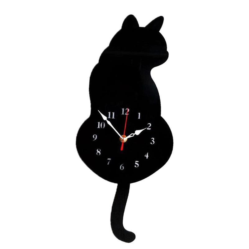 LOVIVER Wagging-Tail Cat Quartz Wall Clock for Decor, Black Cat