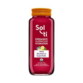 Organic SuperAde Hydration Drink with Powerful Anti-Oxidants, SuperFood Lemonade by Sol-ti, Cold-Pressed Wild Blueberry and Lemon Juice Blend, 16 Pack (14.9 Fl oz)