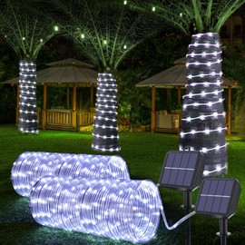 Solar Rope Lights, 2 Pack Total 132ft 400LED Solar String Lights, 8 Modes Waterproof Solar Powered Outdoor Light, Flexible Clear Tube Light for Garden Backyard Patio Deck Porch Pool Tree Decor - White