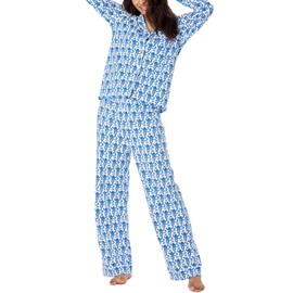 HINFEL Women Y2k Pajamas Set, Long Sleeve Button Down Monkey Sleepwear Preppy Bridal Loungewear Pjs Set for Jammies Party(Blue, Small)