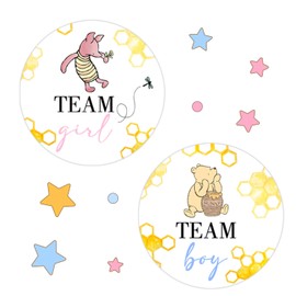 ZsaTuiy Winnie The Pooh Gender Reveal Decorations, 96PCS Stickers, Yellow, Paper, Cartoon Style, Indoor Use, Gender Reveal Party Supplies