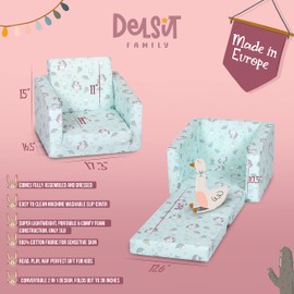 Delsit Kids Couch for Toddlers - 2 in 1 Convertible Foam Armchair to Lounger, Comfy Flip Out Lounge Chair, Sofa for Children, Made in Europe