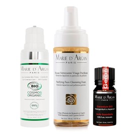 Kit Limpieza Facial Espuma Purificante + Contorno De Ojos Orgánico + Aceite Esencial Geranio Skin Care Limpiador Facial Crema Facial Serum Hidratante Facial Contorno De Ojos Natural | Marie D'Argan