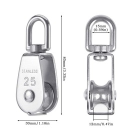 4pcs Pulley Single Set Double Pulley Pulley for Rope 25 mm Stainless Steel Pulley Pulley Small Pulley Single Set Roller 304 Stainless Steel M25 Roller Load Capacity 150 kg Silver