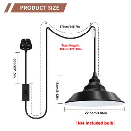 Plug in Pendant Light Cord E27 Vintage Pendant Light Fitting with Plug 4.5M Cable Suspended Industrial Hanging Light Kit with Switch Black Pendant Light Kit Ceiling Lighting Fitting for Kitchen