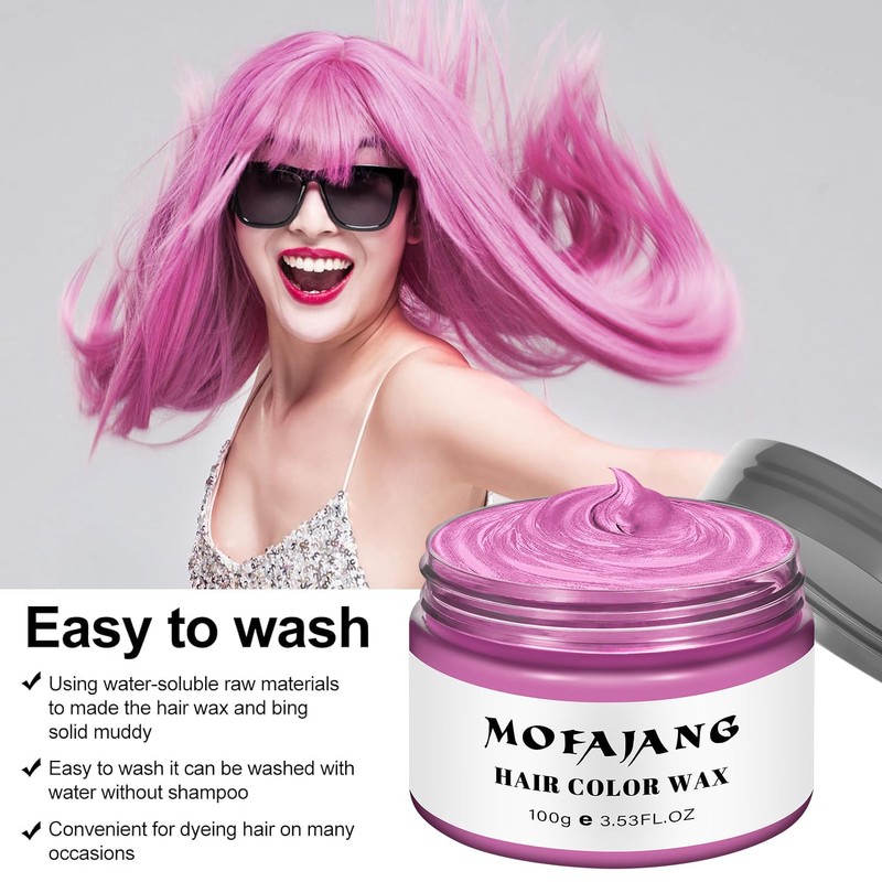 Temporary Pink Hair Color Wax, Washable Temporary Hair Dye for