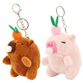 2Pcs Capybara Keychain Plush, Capybara Stuffed Animal Pendant, Soft Touch, Small and Portable for Use as Key, Mobile Phone Pendants, Backpack Decorations, Graduation Gift Exchanges