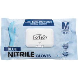 ForPro Professional Collection Disposable Nitrile Gloves, Chemical Resistant, Powder-Free, Latex-Free, Non-Sterile, Food Safe, 4 Mil, Blue, Medium, 30-Count