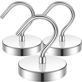 FINDMAG Pack of 3 Extra Strong Magnetic Hooks, Silver, 100 lbs Neodymium Magnetic Hooks, Magnets Magnetic Hooks with Strong Magnets for Cruise and Household, Magnet with Hooks for Camping, Workshop,