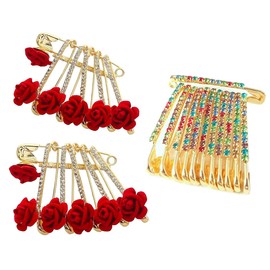 Rose Shape and Multistones Diamonds Design Safety pin or Saree pin set - 24 Pcs