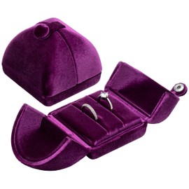 Giftop Velvet Ring Box 2 Slots Wedding Ring Display Holder Box Jewelry Ring Gift Case for Wedding Ceremony Proposal Engagement (Purple)