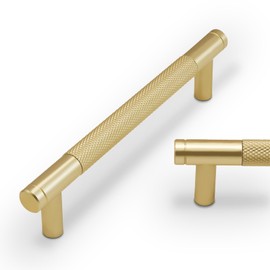 BUKOBYHE 20 Pack 5 Inch(128mm) Brushed Brass Kitchen Cabinet Handles Knurled Cabinet Pulls Gold Drawer Pulls Cabinet Hardware