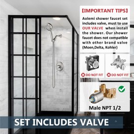 Aolemi Shower Faucet Set Rain Shower Head System Shower Trim Kit Pressure Rough-in Valve Included 8 Setting Single Handheld Spray Brushed Nickel