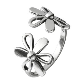 Daisy Flower 925 Sterling Silver Adjustable Open Ring for Women Girls Hypoallergenic Expandable Wedding Statement Finger Rings Comfort Fit Dainty Engagement Birthday Mother's Day Jewelry Gift