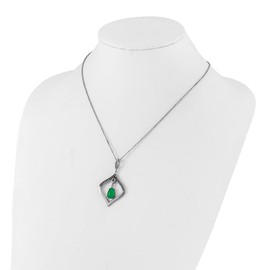 Real Stainless Steel/Vintage Antiqued Synthetic Dyed Jade/CZ Cubic Zirconia 2in Extension Pendant Necklace Charm Chain - with Secure Lobster Lock Clasp 18"