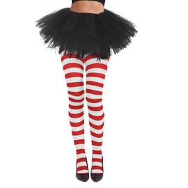 American Trends Womens Striped Tights Nylon Costume Tights Leggings Stretchy Tights Pantyhose Stockings for Cosplay Red White Stripe