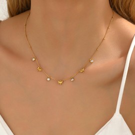 RATVIU Dragonfly Necklaces for Women 18K Gold Plated Dragonfly Choker Necklace Cute Diamond Charm Necklace Dainty Summer Beach Everyday Jewelry